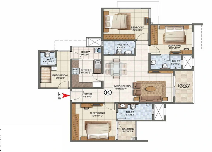 Eminent by Ramky 3 BHK Floor Plan